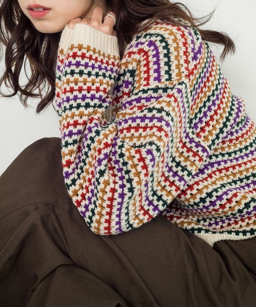 w closet（ダブルクローゼット）の「【新色追加】7Gマルチボーダーカーディガン（カーディガン/ボレロ・レディース・グリーン/ブラック/オフホワイト/ホワイト系その他/ブラック系その他・FREE）」の11枚目の写真