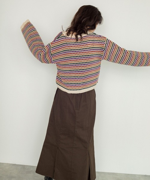 w closet（ダブルクローゼット）の「【新色追加】7Gマルチボーダーカーディガン（カーディガン/ボレロ・レディース・グリーン/ブラック/オフホワイト/ホワイト系その他/ブラック系その他・FREE）」の13枚目の写真