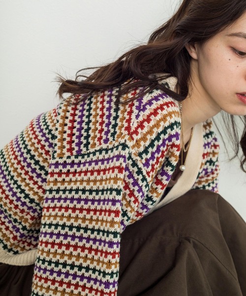 w closet（ダブルクローゼット）の「【新色追加】7Gマルチボーダーカーディガン（カーディガン/ボレロ・レディース・グリーン/ブラック/オフホワイト/ホワイト系その他/ブラック系その他・FREE）」の14枚目の写真