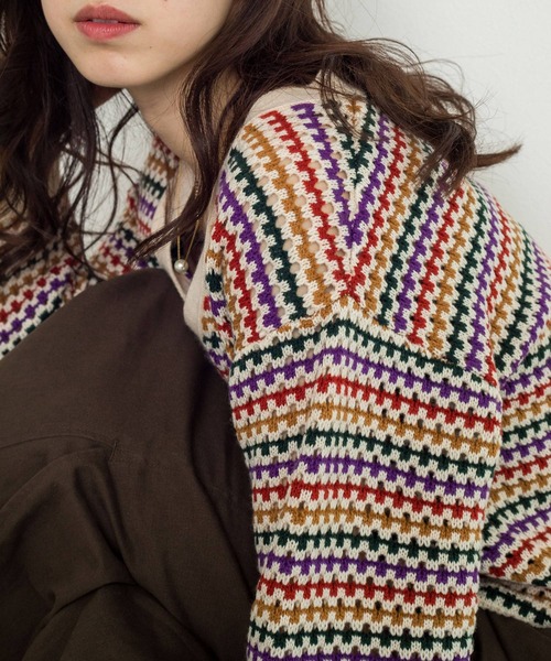 w closet（ダブルクローゼット）の「【新色追加】7Gマルチボーダーカーディガン（カーディガン/ボレロ・レディース・グリーン/ブラック/オフホワイト/ホワイト系その他/ブラック系その他・FREE）」の15枚目の写真