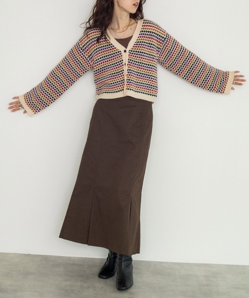 w closet（ダブルクローゼット）の「【新色追加】7Gマルチボーダーカーディガン（カーディガン/ボレロ・レディース・グリーン/ブラック/オフホワイト/ホワイト系その他/ブラック系その他・FREE）」の16枚目の写真