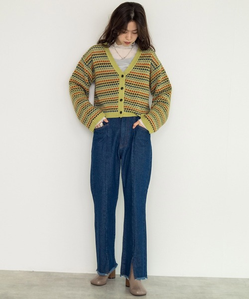 w closet（ダブルクローゼット）の「【新色追加】7Gマルチボーダーカーディガン（カーディガン/ボレロ・レディース・グリーン/ブラック/オフホワイト/ホワイト系その他/ブラック系その他・FREE）」の17枚目の写真