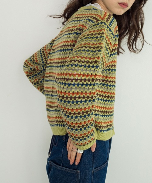 w closet（ダブルクローゼット）の「【新色追加】7Gマルチボーダーカーディガン（カーディガン/ボレロ・レディース・グリーン/ブラック/オフホワイト/ホワイト系その他/ブラック系その他・FREE）」の18枚目の写真