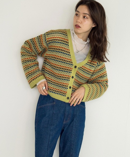 w closet（ダブルクローゼット）の「【新色追加】7Gマルチボーダーカーディガン（カーディガン/ボレロ・レディース・グリーン/ブラック/オフホワイト/ホワイト系その他/ブラック系その他・FREE）」の19枚目の写真