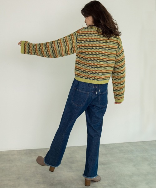 w closet（ダブルクローゼット）の「【新色追加】7Gマルチボーダーカーディガン（カーディガン/ボレロ・レディース・グリーン/ブラック/オフホワイト/ホワイト系その他/ブラック系その他・FREE）」の20枚目の写真