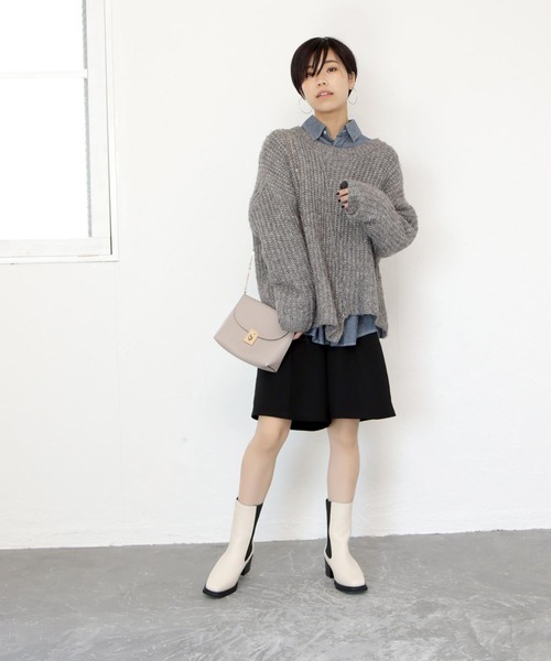 SOROTTO(ソロット)の「スクエアトゥのヒールサイドゴアブーツ(ブーツ・レディース・ブラック/アイボリー・LL/S/M/L)」の16枚目の写真