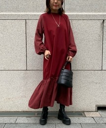 裏起毛×布帛切替ワンピース
