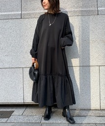 裏起毛×布帛切替ワンピース