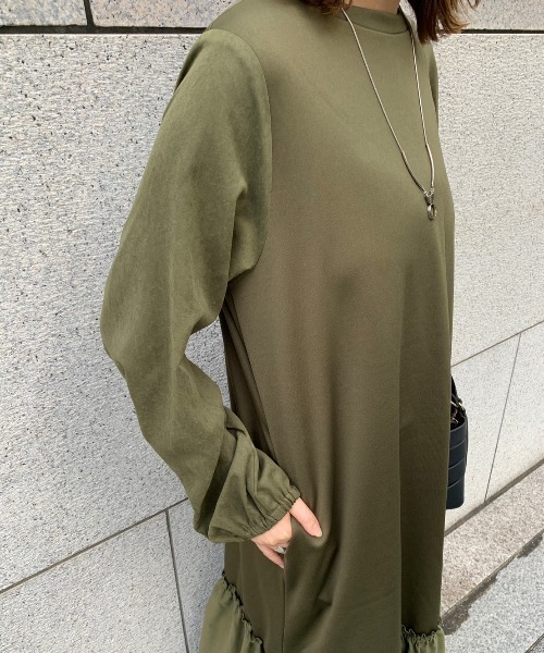 Chez toi(シェトワ)の「裏起毛×布帛切替ワンピース(ワンピース・レディース・ブラック/ベージュ/カーキ/ボルドー・FREE)」の18枚目の写真