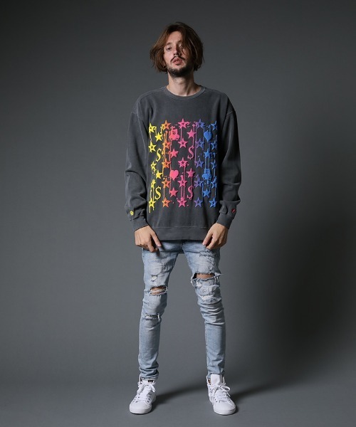 STUD MUFFIN（スタッドマフィン）の「msw1028-ピグメントダイコットン裏毛 スターグラムグラデーションフォームptスエットシャツ（スウェット・メンズ・ホワイト/チャコールグレー・2/4/3）」の8枚目の写真