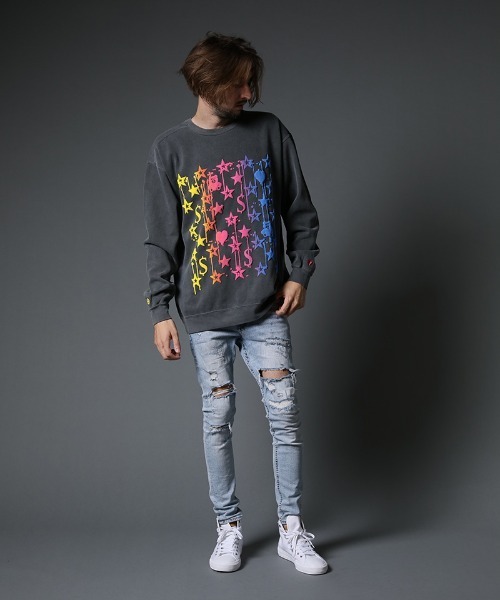 STUD MUFFIN（スタッドマフィン）の「msw1028-ピグメントダイコットン裏毛 スターグラムグラデーションフォームptスエットシャツ（スウェット・メンズ・ホワイト/チャコールグレー・2/4/3）」の9枚目の写真