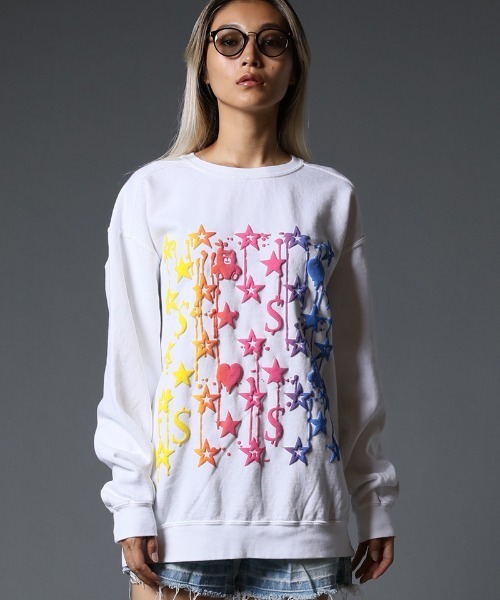 STUD MUFFIN（スタッドマフィン）の「msw1028-ピグメントダイコットン裏毛 スターグラムグラデーションフォームptスエットシャツ（スウェット・メンズ・ホワイト/チャコールグレー・2/4/3）」の12枚目の写真