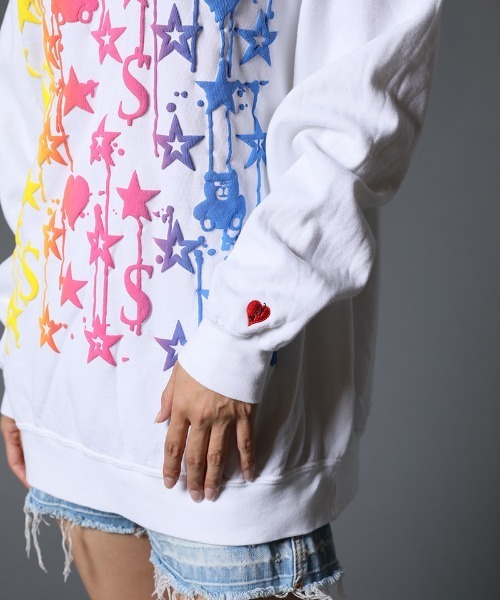 STUD MUFFIN（スタッドマフィン）の「msw1028-ピグメントダイコットン裏毛 スターグラムグラデーションフォームptスエットシャツ（スウェット・メンズ・ホワイト/チャコールグレー・2/4/3）」の16枚目の写真