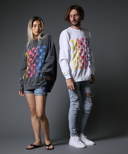 STUD MUFFIN（スタッドマフィン）の「msw1028-ピグメントダイコットン裏毛 スターグラムグラデーションフォームptスエットシャツ（スウェット・メンズ・ホワイト/チャコールグレー・2/4/3）」の20枚目の写真