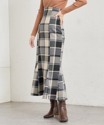 natural couture | 【WEB限定】合皮&ビッグチェックウエストマーメイドスカート　Mサイズ(スカート)
