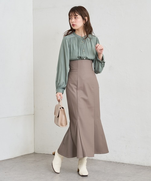 natural couture(ナチュラルクチュール)の「【WEB限定】合皮&ビッグチェックウエストマーメイドスカート Mサイズ(スカート・レディース・ベージュ系/パープル/ブラウン系/モカ・MEDIUM)」の6枚目の写真