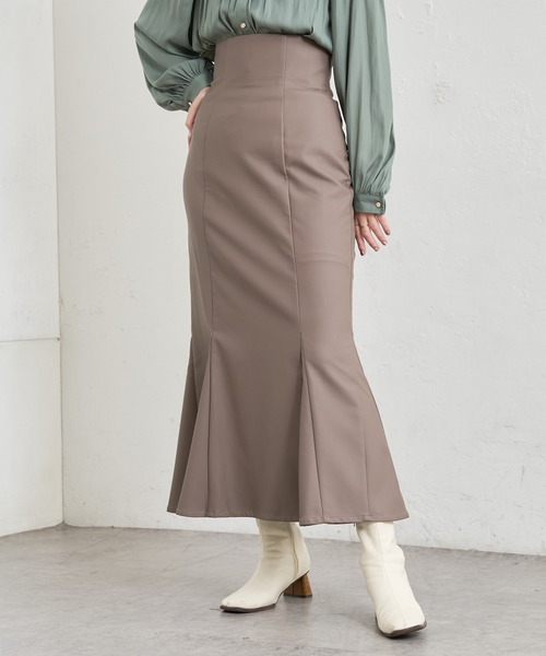 natural couture(ナチュラルクチュール)の「【WEB限定】合皮&ビッグチェックウエストマーメイドスカート Mサイズ(スカート・レディース・ベージュ系/パープル/ブラウン系/モカ・MEDIUM)」の5枚目の写真