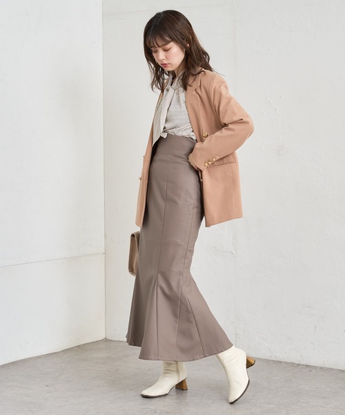 natural couture(ナチュラルクチュール)の「【WEB限定】合皮&ビッグチェックウエストマーメイドスカート Mサイズ(スカート・レディース・ベージュ系/パープル/ブラウン系/モカ・MEDIUM)」の8枚目の写真