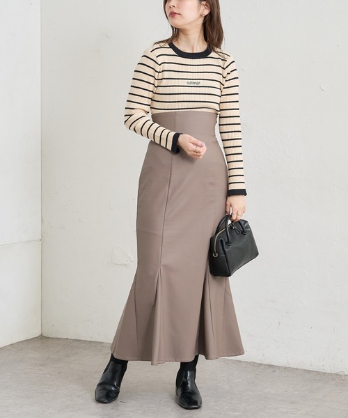 natural couture(ナチュラルクチュール)の「【WEB限定】合皮&ビッグチェックウエストマーメイドスカート Mサイズ(スカート・レディース・ベージュ系/パープル/ブラウン系/モカ・MEDIUM)」の11枚目の写真