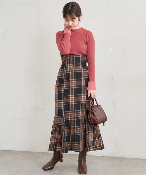 natural couture(ナチュラルクチュール)の「【WEB限定】合皮&ビッグチェックウエストマーメイドスカート Mサイズ(スカート・レディース・ベージュ系/パープル/ブラウン系/モカ・MEDIUM)」の17枚目の写真
