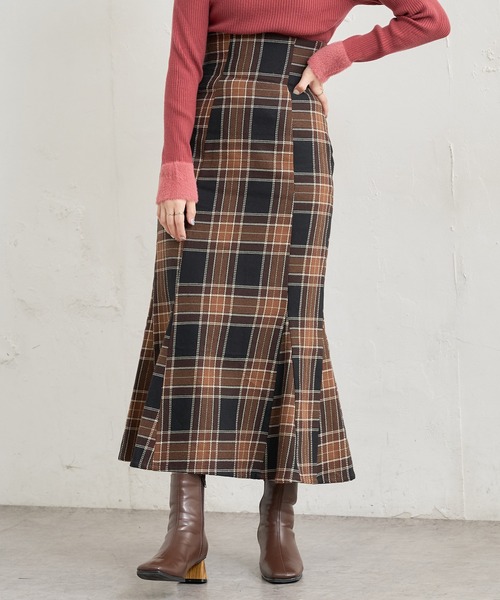 natural couture(ナチュラルクチュール)の「【WEB限定】合皮&ビッグチェックウエストマーメイドスカート Mサイズ(スカート・レディース・ベージュ系/パープル/ブラウン系/モカ・MEDIUM)」の15枚目の写真