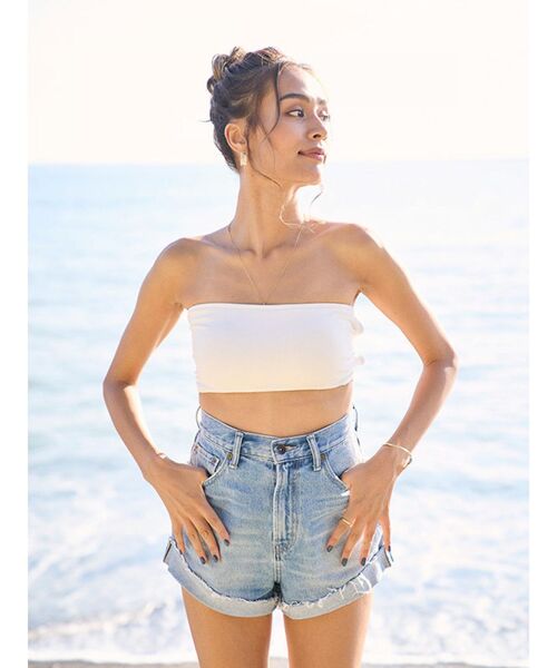 To the sea(トゥーザシー)の「パット付きバッククロスブラトップ(チューブトップ・レディース・ホワイト・SMALL/MEDIUM)」の2枚目の写真
