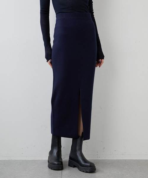 Whim Gazette(ウィムガゼット)の「ミラノニットタイトスカート(スカート・レディース・ネイビー/オフホワイト/ブラック・FREE)」の3枚目の写真