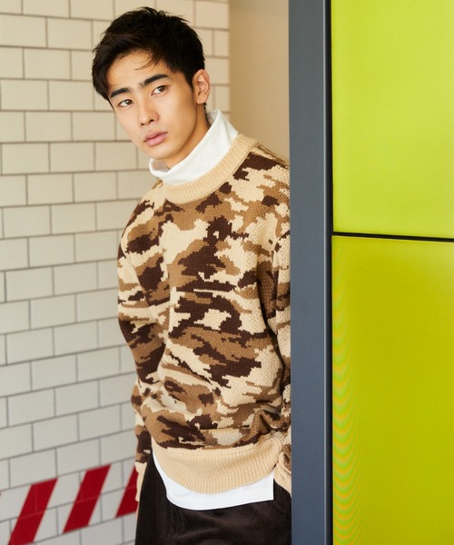 WHIMSIC（ウィムジック）の「【WHIMSIC】フローラカモフラージュニットプルオーバー（ニット/セーター・メンズ・ベージュ/オリーブ・FREE）」の7枚目の写真