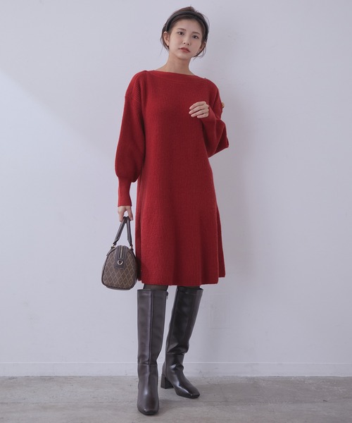 vis-`a-vis（ビサビ）の「【WEB限定】クラシカル肩釦ニットミニ丈ワンピース（ワンピース・レディース・レッド/キナリ/ブラック・M/S）」の20枚目の写真