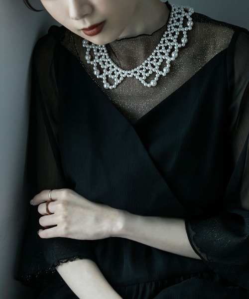 新品タグ付♡TO BE CHIC パール襟 ストレッチカットソー つけ襟 新品タグ付♡TO BE CHIC パール襟 ストレッチカットソー つけ襟