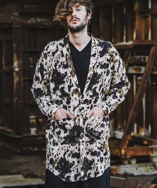 NO ID.（ノーアイディ）の「mj8397-ﾄﾞﾛｯﾌﾟｼｮﾙﾀﾞｰｼｬﾂｺｰﾄ（テーラードジャケット・メンズ・ホワイト/ブルーグリーン/ブラック/グリーン/レオパード・ONE SIZE）」の5枚目の写真