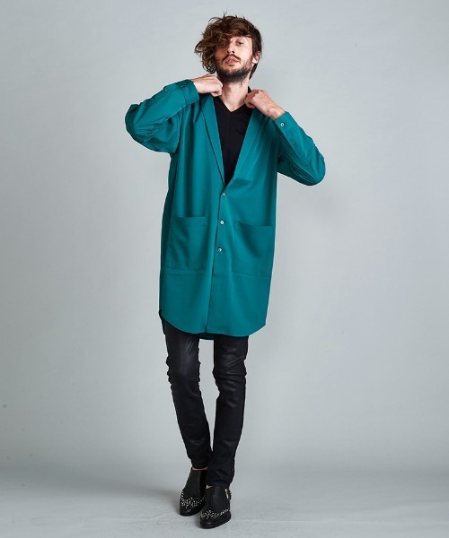 NO ID.（ノーアイディ）の「mj8397-ﾄﾞﾛｯﾌﾟｼｮﾙﾀﾞｰｼｬﾂｺｰﾄ（テーラードジャケット・メンズ・ホワイト/ブルーグリーン/ブラック/グリーン/レオパード・ONE SIZE）」の13枚目の写真