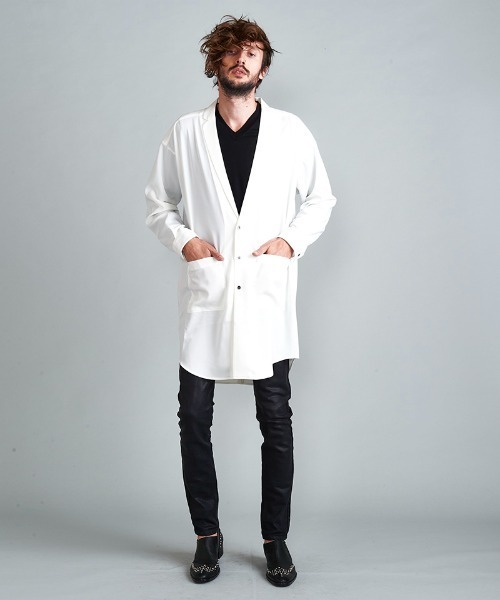 NO ID.（ノーアイディ）の「mj8397-ﾄﾞﾛｯﾌﾟｼｮﾙﾀﾞｰｼｬﾂｺｰﾄ（テーラードジャケット・メンズ・ホワイト/ブルーグリーン/ブラック/グリーン/レオパード・ONE SIZE）」の19枚目の写真