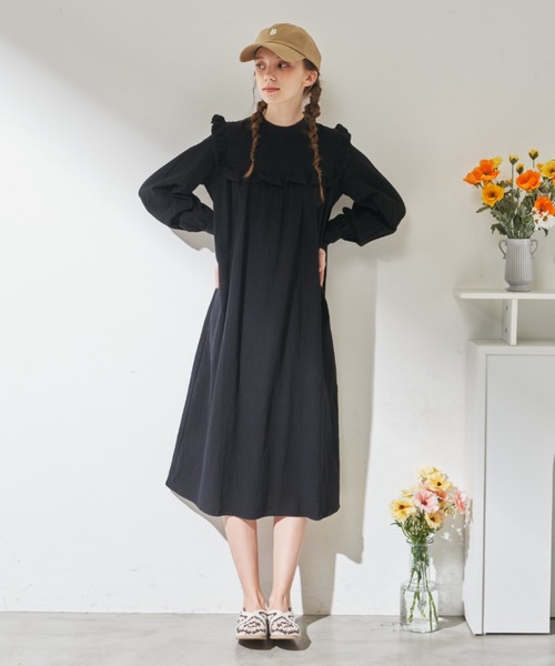 MERLOT(メルロー)の「【自宅で洗濯可能】クラシックフリルワンピース(ワンピース・レディース・ブラック/ホワイト/ピンク・FREE)」の5枚目の写真