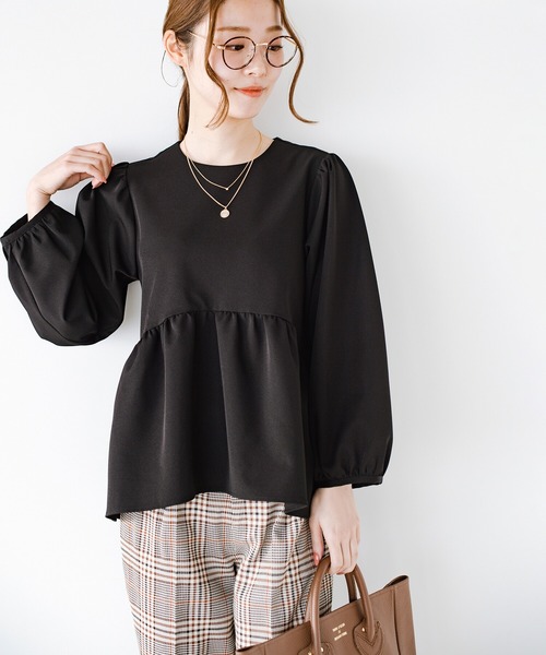 haco!（ハコ）の「これさえあればきちんとシーンも普段遣いもオールマイティー！撥水加工の大人かわいいギャザートップス by que made me（シャツ/ブラウス・レディース・ブラック/ベージュ/ネイビー・SMALL/MEDIUM/LARGE/X-LARGE）」の8枚目の写真