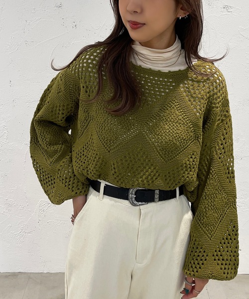 apres jour mignon(アプレジュールミニョン)の「クロシェライクニットプルオーバー【ZOZOTOWN限定アイテム】(Tシャツ/カットソー・レディース・パープル/ブラック/アイボリー/グリーン・フリー/X-LARGE)」の3枚目の写真