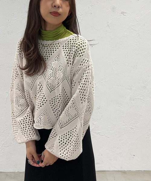 apres jour mignon(アプレジュールミニョン)の「クロシェライクニットプルオーバー【ZOZOTOWN限定アイテム】(Tシャツ/カットソー・レディース・パープル/ブラック/アイボリー/グリーン・フリー/X-LARGE)」の7枚目の写真