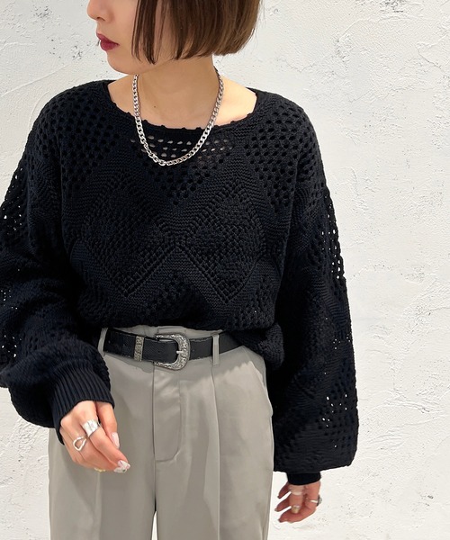 apres jour mignon(アプレジュールミニョン)の「クロシェライクニットプルオーバー【ZOZOTOWN限定アイテム】(Tシャツ/カットソー・レディース・パープル/ブラック/アイボリー/グリーン・フリー/X-LARGE)」の13枚目の写真