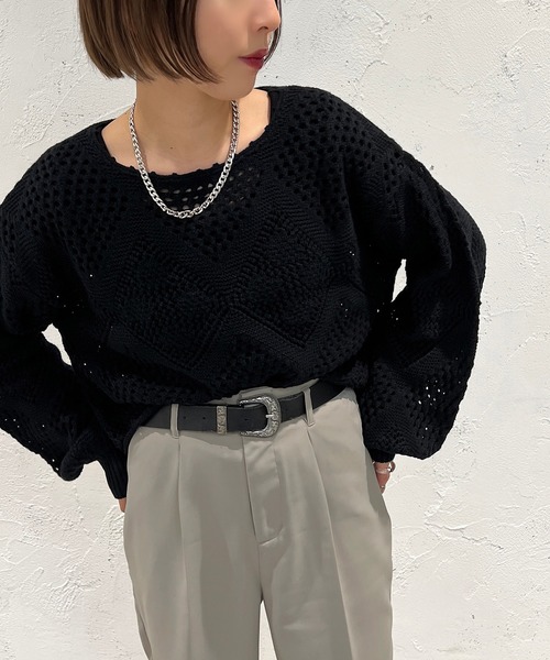 apres jour mignon(アプレジュールミニョン)の「クロシェライクニットプルオーバー【ZOZOTOWN限定アイテム】(Tシャツ/カットソー・レディース・パープル/ブラック/アイボリー/グリーン・フリー/X-LARGE)」の14枚目の写真