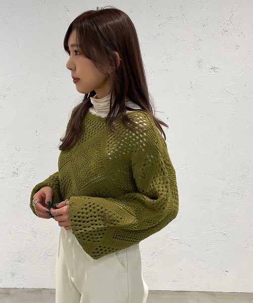 apres jour mignon(アプレジュールミニョン)の「クロシェライクニットプルオーバー【ZOZOTOWN限定アイテム】(Tシャツ/カットソー・レディース・パープル/ブラック/アイボリー/グリーン・フリー/X-LARGE)」の19枚目の写真