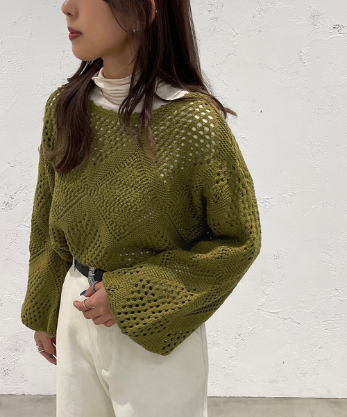 apres jour mignon(アプレジュールミニョン)の「クロシェライクニットプルオーバー【ZOZOTOWN限定アイテム】(Tシャツ/カットソー・レディース・パープル/ブラック/アイボリー/グリーン・フリー/X-LARGE)」の20枚目の写真