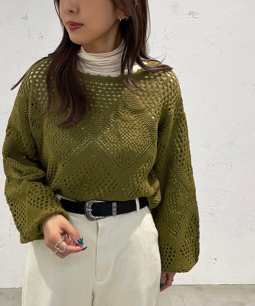 apres jour mignon(アプレジュールミニョン)の「クロシェライクニットプルオーバー【ZOZOTOWN限定アイテム】(Tシャツ/カットソー・レディース・パープル/ブラック/アイボリー/グリーン・フリー/X-LARGE)」の21枚目の写真