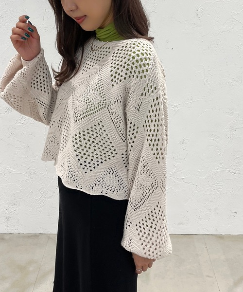 apres jour mignon(アプレジュールミニョン)の「クロシェライクニットプルオーバー【ZOZOTOWN限定アイテム】(Tシャツ/カットソー・レディース・パープル/ブラック/アイボリー/グリーン・フリー/X-LARGE)」の5枚目の写真