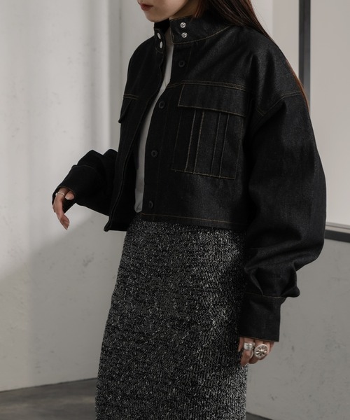 Ezick(エジック)の「ワンウォッシュショートGジャン(デニムジャケット・レディース・ブラック・FREE)」の2枚目の写真