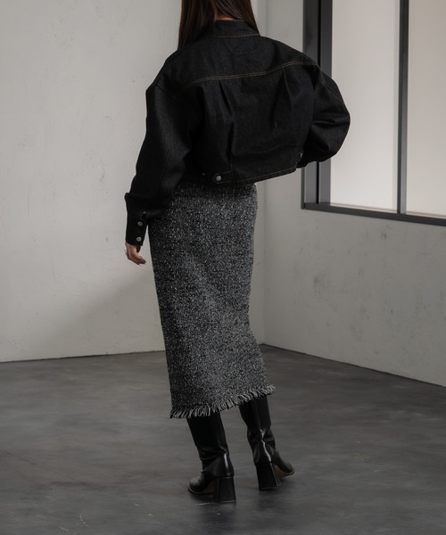 Ezick(エジック)の「ワンウォッシュショートGジャン(デニムジャケット・レディース・ブラック・FREE)」の6枚目の写真