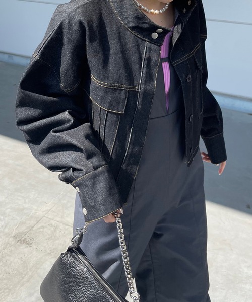 Ezick(エジック)の「ワンウォッシュショートGジャン(デニムジャケット・レディース・ブラック・FREE)」の13枚目の写真