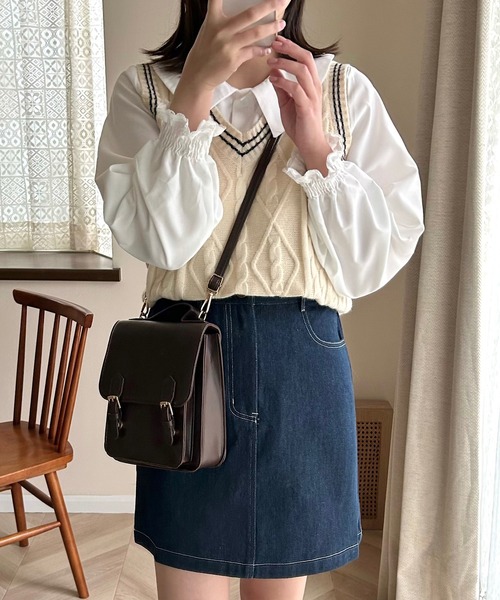 Cham.（チャム）の「ニットベスト（ベスト・レディース・ブラウン/オフホワイト/ベージュ・F）」の17枚目の写真