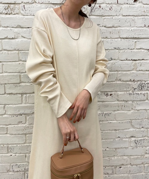 DISCOAT（ディスコート）の「【前後2WAY】リブカットワンピース（ワンピース・レディース・チャコールグレー/ホワイト系その他/グレイッシュベージュ・FREE）」の7枚目の写真