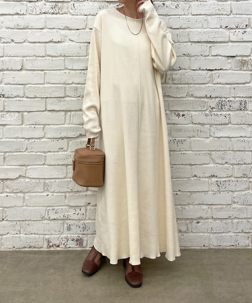 DISCOAT（ディスコート）の「【前後2WAY】リブカットワンピース（ワンピース・レディース・チャコールグレー/ホワイト系その他/グレイッシュベージュ・FREE）」の4枚目の写真