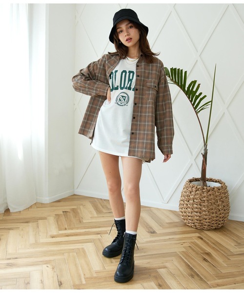 ANAP（アナップ）の「オーバーサイズチェックシャツ（シャツ/ブラウス・レディース・ベージュ/ブラック/アイボリー・FREE）」の5枚目の写真